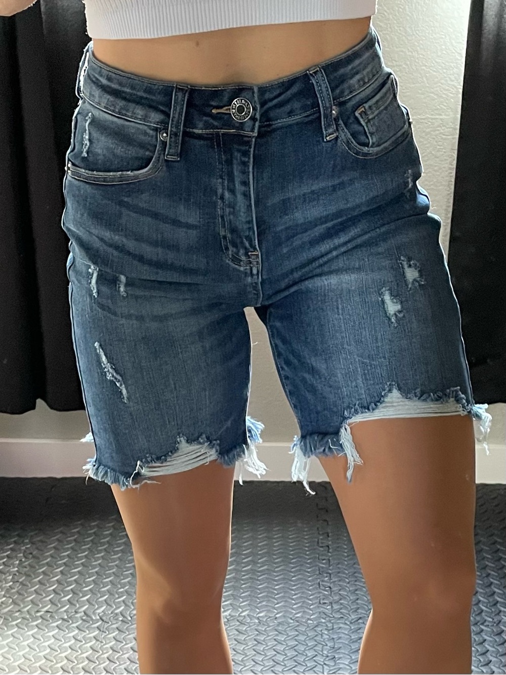 Distressed Denim Bermuda Shorts